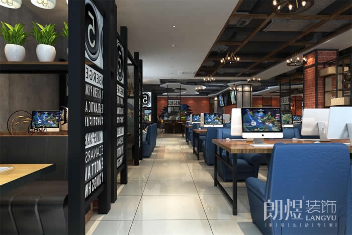 高顏值工業風網吧裝修-過道效果圖