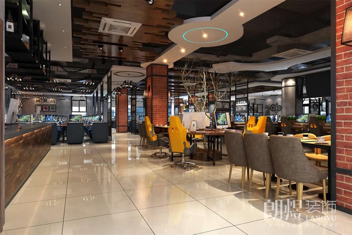 高顏值工業風網吧裝修-大廳效果圖