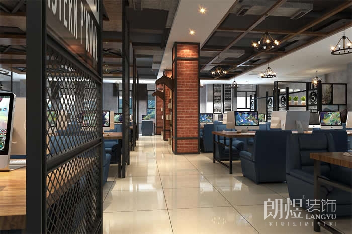 高顏值工業風網吧裝修-大廳效果圖