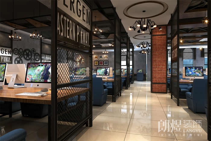 高顏值工業風網吧裝修-大廳效果圖